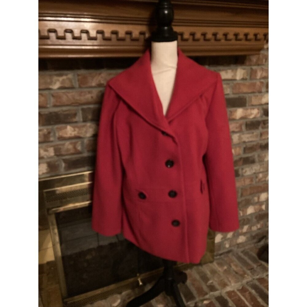 JM Collection Women’s Size Large Red Pea Coat
